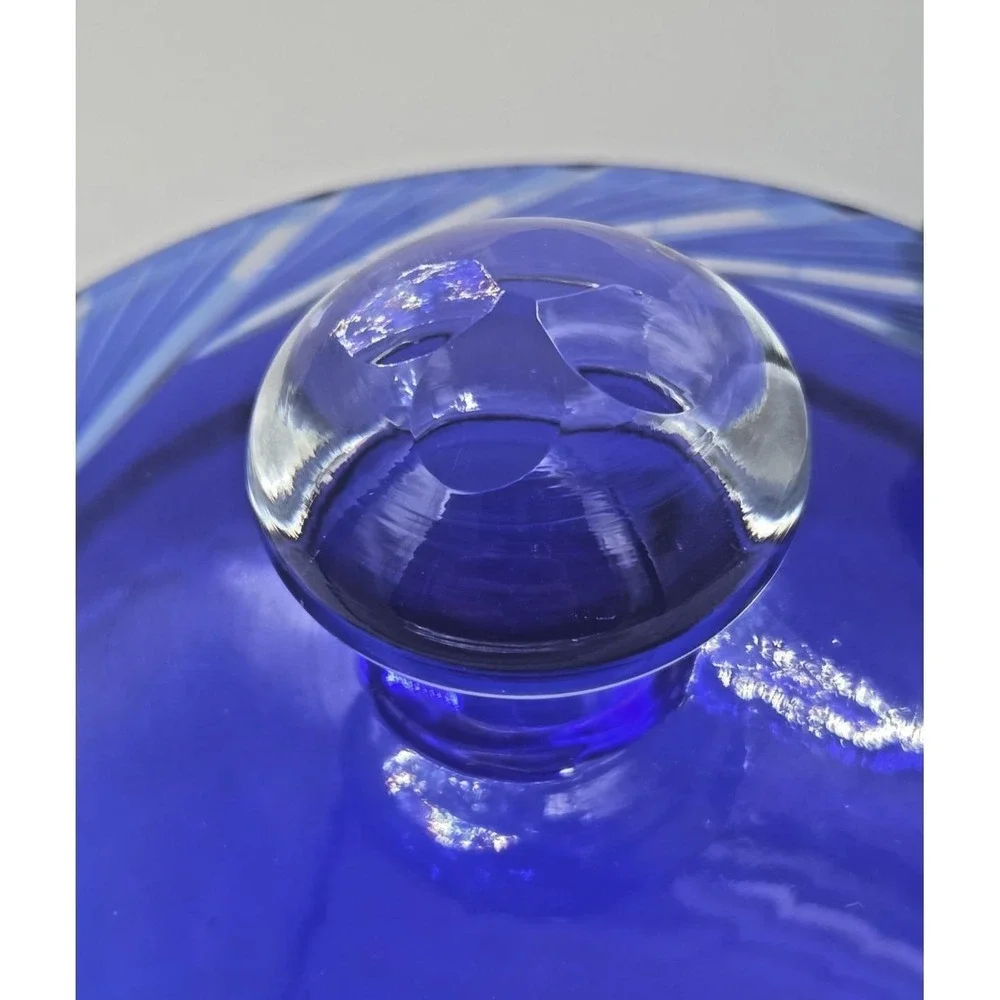 Bohemian Czech Cobalt Blue Cut to Clear Pinwheel Biscuit Cookie Jar Ice Bucket